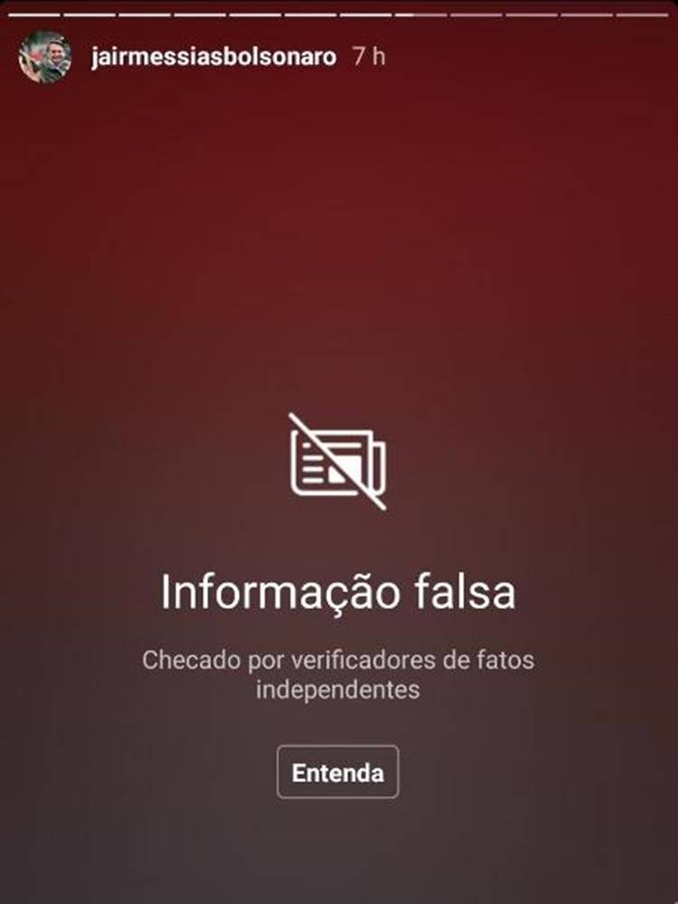 Instagram penalizou Bolsonaro por publicação de Fakenews