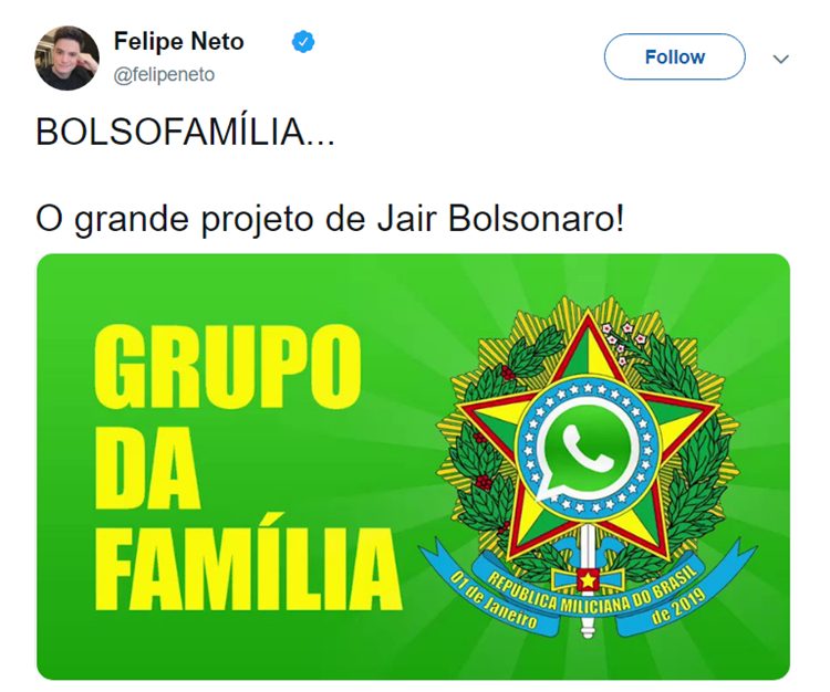 Felipe Neto parte para o ataque e divulga vídeo para derrubar imagem Bolsonaro