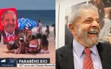 Homem levanta toalha com rosto de Lula Ao vivo na Globo