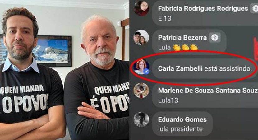 Carla Zambelli é paga no pulo assistindo a live de Lula com André Janones