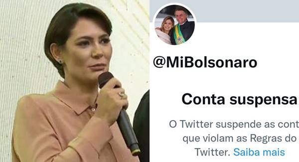 Michelle Bolsonaro teve o twitter suspenso por racismo e intolerância religiosa