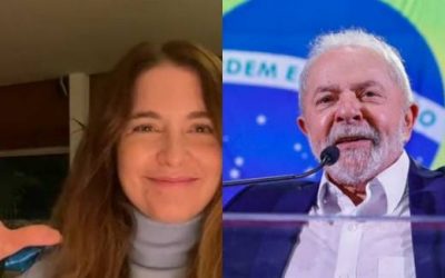 Atriz Claúdia Abreu faz o 'L' para mostrar seu apoio a Lula
