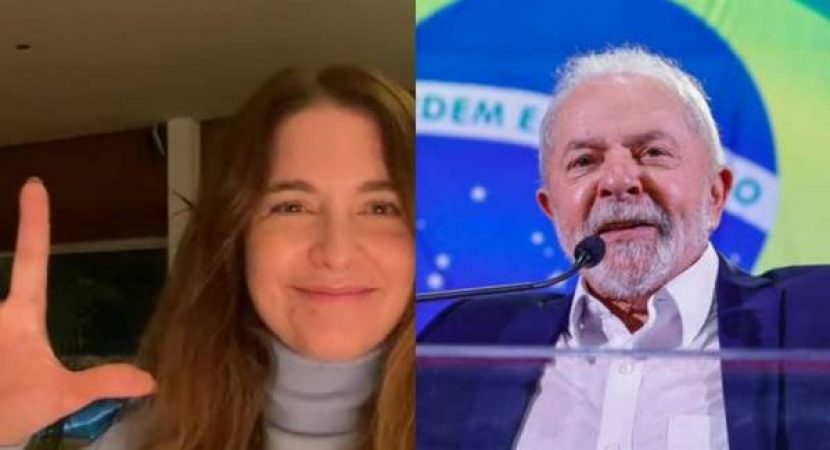 Atriz Claúdia Abreu faz o 'L' para mostrar seu apoio a Lula