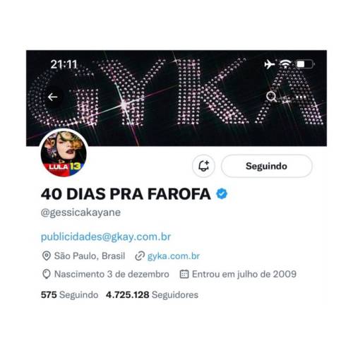 Gkay troca foto de perfil em apoio a Lula