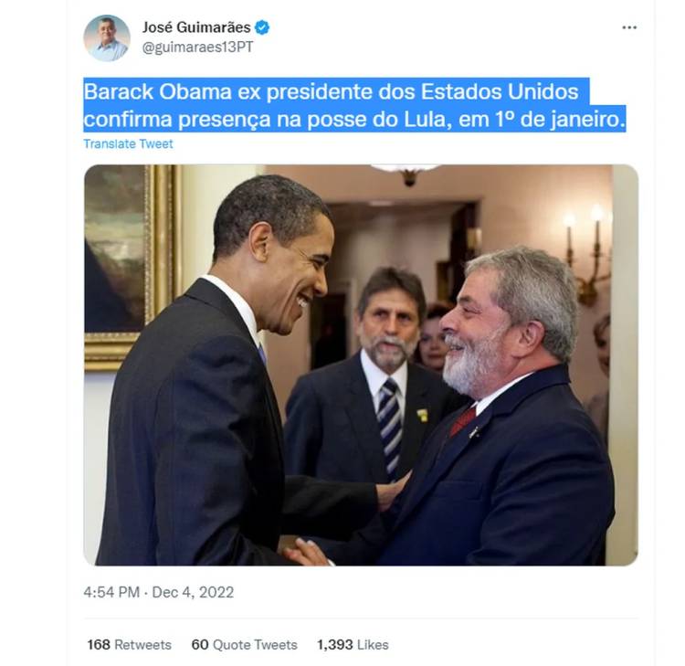Barack Obama confirma presença na posse de Lula no dia 1º de Janeiro