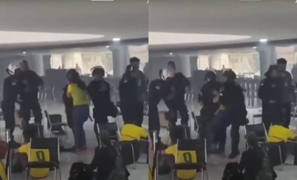 Bolsonarista ignora ordem de policial e leva rasteira, ASSISTA O VIDEO